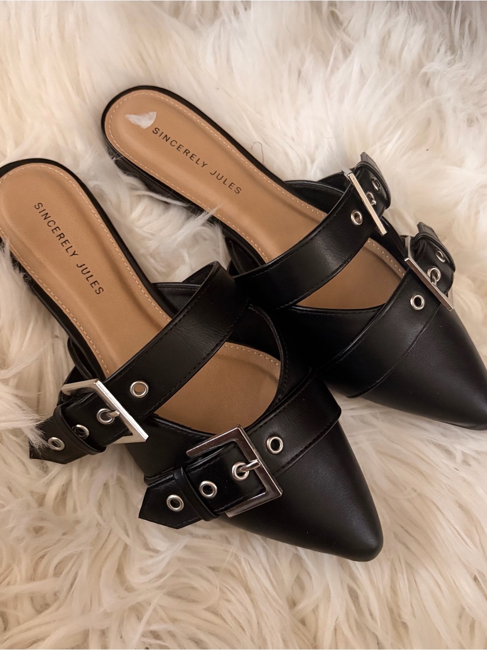 sincerely jules black silver slip on pointed toe flat size 7.5